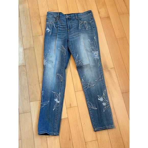 Chico's Denim - Chico's So Slimming Girlfriend Ankle Jeans Womens 0 Blue Floral Embroidered
